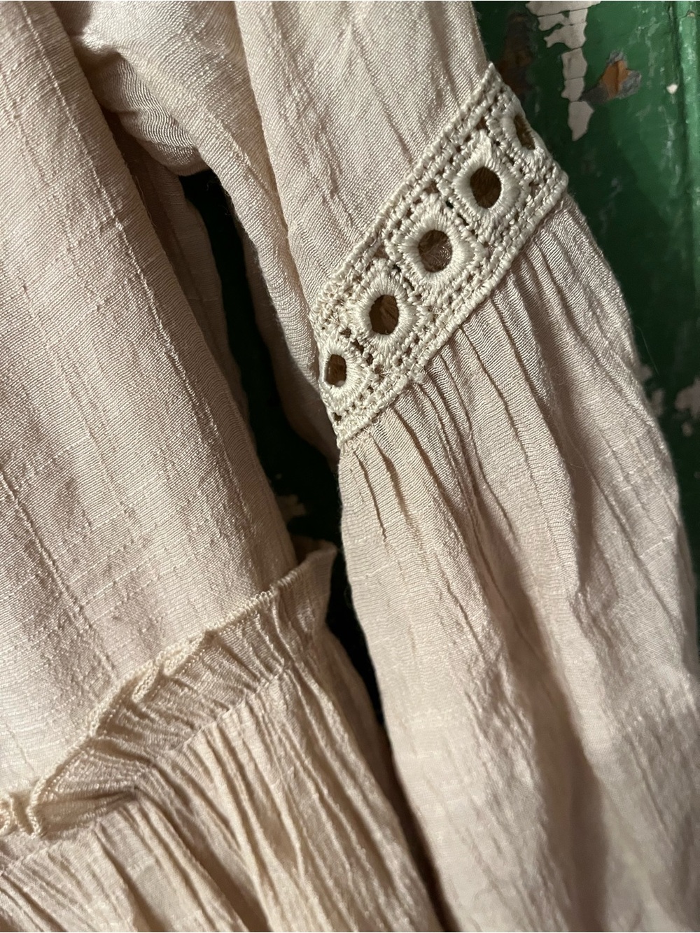 Boho Dress Tiered V-Neck in Soft Beige Indigo Rose Size Small